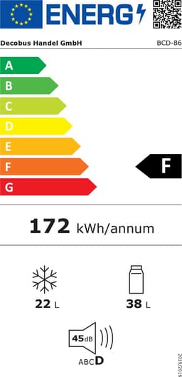 Sweiko Mini koelkast, Koel-vriescombinatie 86,8 cm hoog, 45,5 cm breed, dubbele deur, met 60-liter totaalvolume, 22-liter vriesvolume, 38-liter koelvolume. 172 kWh/jaar, LED-licht. Zwart [Energieklasse F] — thumbnail 2