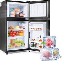 Sweiko Mini koelkast, Koel-vriescombinatie 86,8 cm hoog, 45,5 cm breed, dubbele deur, met 60-liter totaalvolume, 22-liter vriesvolume, 38-liter koelvolume. 172 kWh/jaar, LED-licht. Zwart [Energieklasse F] — thumbnail 1