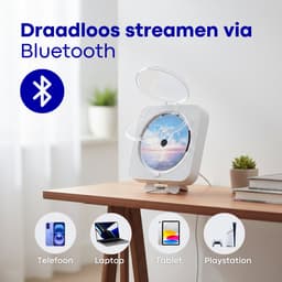 Vizual CD Speler met Radio & Bluetooth - Draagbare CD Speler voor Muur & Tafel - FM Keukenradio met Afstandsbediening - Ingebouwde Speakers - Wit — thumbnail 6