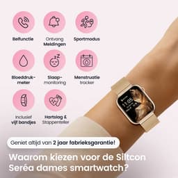Siltcon® Seréa Smartwatch Dames - Horloge Dames - Stappenteller Horloge Dames - Hartslagmeter - Slaapmonitor - Saturatiemeter - Belfunctie - Geschikt voor iOS/Android - AMOLED - RVS - Elke pols - Incl. 5 Bandjes — thumbnail 2