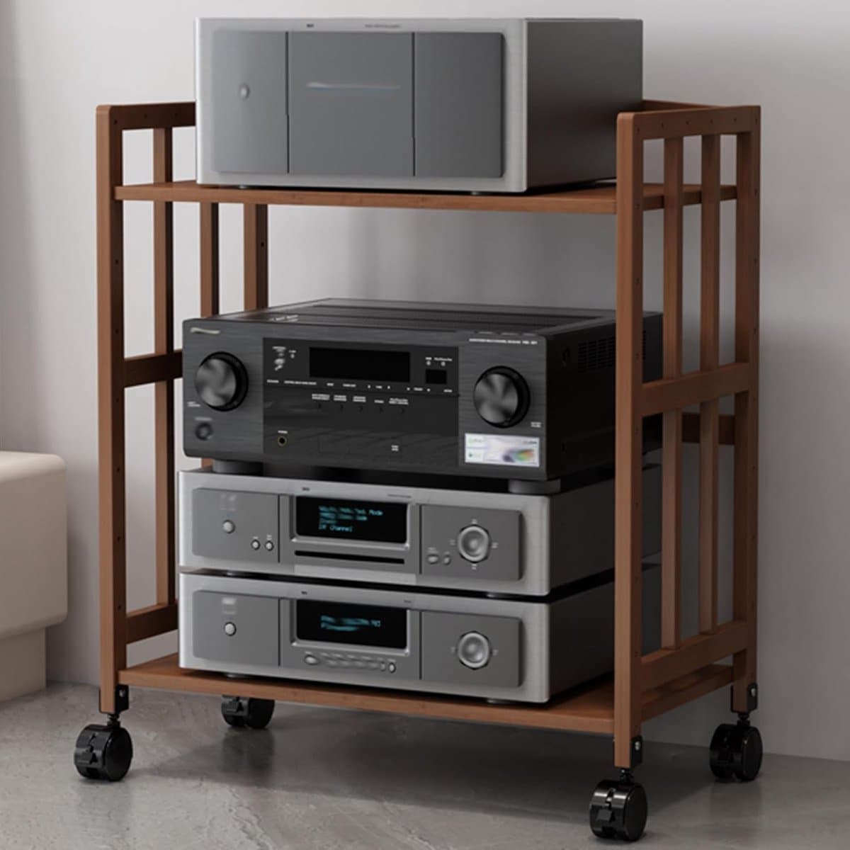 AV Standaard - Hifi Meubel - Entertainment Opbergen - Verrijdbaar Met Wielen - 60x38 cm - Bruin — afbeelding 1