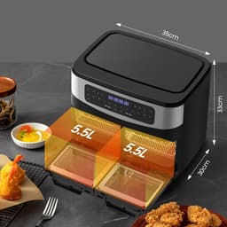 Dewelling KDFO-5511DTW XXL 12L Two Zone Airfryer met afneembare scheidingswand – 2600W Heteluchtfriteuse met zichtvenster — thumbnail 5