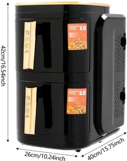 Sensova - Airfryer Dubbellaags 2400W 6L + 6L - Grote Heteluchtfriteuse met Twee Onafhankelijke Manden voor 6-8 Personen - Multifunctionele Airfryer en Heteluchtoven voor Gezond, Snel en Vetarm Koken Zonder Olie — thumbnail 2