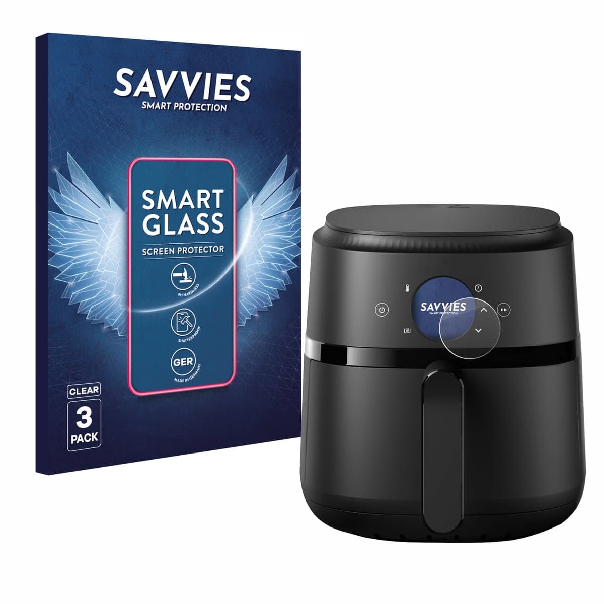 3 Stuks Savvies Screenprotector - geschikt voor Philips Airfryer 2000 Gen 2 4,2L - beschermfolie glas transparant — afbeelding 1