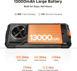 DOOGEE Fire 7 Robuuste Smartphone - IP68/IP69K Outdoor Telefoon - Dual SIM 5G - 16GB RAM - 256GB ROM - 13000mAh 18W - Android 15 - 6,6 inch - 64MP AI-camera - NFC, GPS, OTG - Zwart — thumbnail 12
