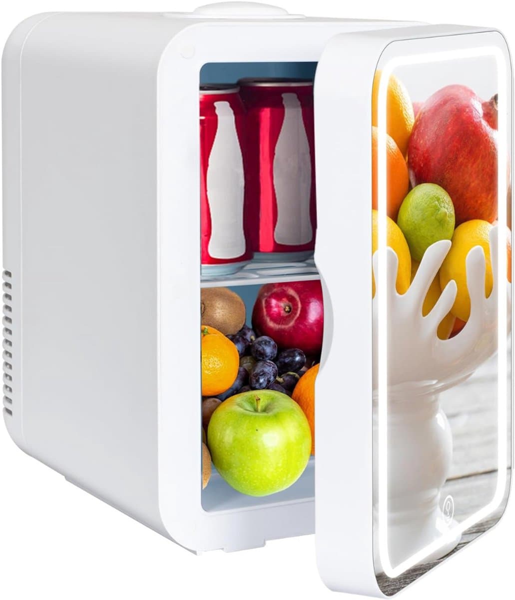 SVN® Skincare Fridge - Mini Koelkast 8 Liter – Met Spiegel en Verlichting - Mini Fridge - Wit - 20cm x 26cm x 30cm — afbeelding 1