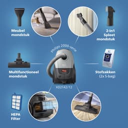 Philips 2000-Serie Stofzuiger met Zak - 800 W - Compact & Lichtgewicht - HEPA-filtersysteem - 9 meter bereik - Meubelmondstuk - Inclusief S-Bags - (XD2142/12) — thumbnail 5
