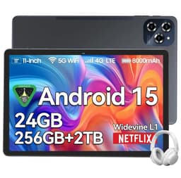 TABWEE Tablet - W90 Tablet - 8000 mAh - 11 Inch - 24GB RAM - 256GB ROM - met over-Ear hoofdtelefoon - Android 16 - WiFi 6 - Dubbele Simkaart - NETFLIX - Grijs — thumbnail 1