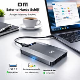 DM Externe harde schijf 500GB - Draagbare HDD - USB 3.2 - Metaal - Antraciet grijs — thumbnail 4