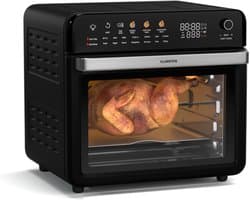 Klarstein Airfryer AirGlaze Digitale Heteluchtfriteuse – 34 L, 2200 W, 19 Programma’s, Rotisserie, Touchdisplay, 40–350 °C, Pizzasteen & Grillroosters, Dubbel Glasdeur, Zwart - voor Keuken - Timer - Heteluchtoven