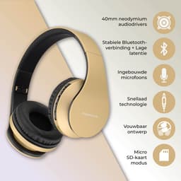 PowerLocus P1 Bluetooth Koptelefoon – Draadloos – Over Ear – Met Microfoon – Inklapbaar - incl. Hoes – Goud — thumbnail 3