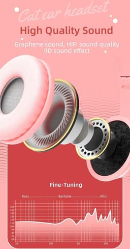 Kinder Hoofdtelefoon-Draadloze Koptelefoon-Kinder Headset-On Ear-Bluetooth-Microfoon-Katten Oorjtes-Led Verlichting-Licht Roze — thumbnail 3