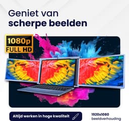 HoriVue Portable Monitor Max 15.6 Inch - Triple Screen - Full HD 60Hz - Extra Scherm Laptop - Draagbare Monitor - Laptop Scherm Uitbreider - Geschikt voor Apple en Windows - Inclusief Beschermhoes en Kabels - Tri Screen - Grijs — thumbnail 11