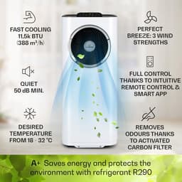 Klarstein mobiele airconditioner, 5-in-1 airconditioner, ventilator, luchtontvochtiger, luchtreiniger & nachtmodus, app-bediening, vlakke airconditioner met luchtafvoerslang, airconditioner, 11.500 BTU, wit,3 kW voor 51 m² 50 dB — thumbnail 11