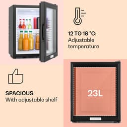 Klarstein Minibar Barmodel Koelkast - 24 Liter - glas - 0dB - Zwart - Minikoelkast - 5-15°C - voor Hotelkamer voor Kantoor - Stil Compact - Mini Fridge Kleine Koelkast Hotelkoelkast Drankkoeler Compact Koelkast — thumbnail 17