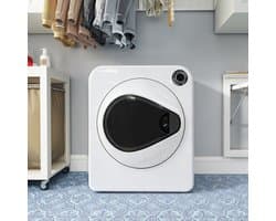 Re-purelife® wasdroger 4 kg met 4 programma's - compacte kledingdroger van roestvrij staal en PCM-behuizing - stapelbare droogtrommel met koelfunctie en wandmontage - wit 49,5 × 41,5 × 59,5 cm