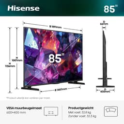 Hisense 85E7S PRO SmartTV - 85 inch - 4K Hi-QLED - 2026 - Native 144Hz Game Mode - Hi-QLED Colour - Built-in Subwoofer - AI Picture - AI Smooth Motion - AMD FreeSync Premium - Dolby Vision Atmos — thumbnail 10