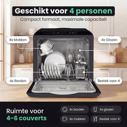 Ventux® Mini Vaatwasser Incl. App – Afwasmachine – 5 Programma’s – 900 Watt – 42,5 x 42,8 x 45,8 cm - Zwart — thumbnail 4