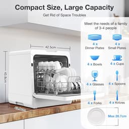 Flolife - Mini Vaatwasser Compact - - Slimme Aanrechtvaatwasser met App-bediening - 8 Wasprogramma’s - 360° Dubbele Spray - 5 Liter Watertank — thumbnail 6