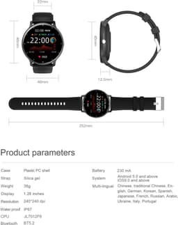 Knobbout 1.28 inch ultradunne smartwatch met gezond heidsmonitoring, sporttracking, muziekbediening, persoonlijke wijzerplaat, bluetooth bellen - - zwart staal+siliconen horlogeband — thumbnail 2