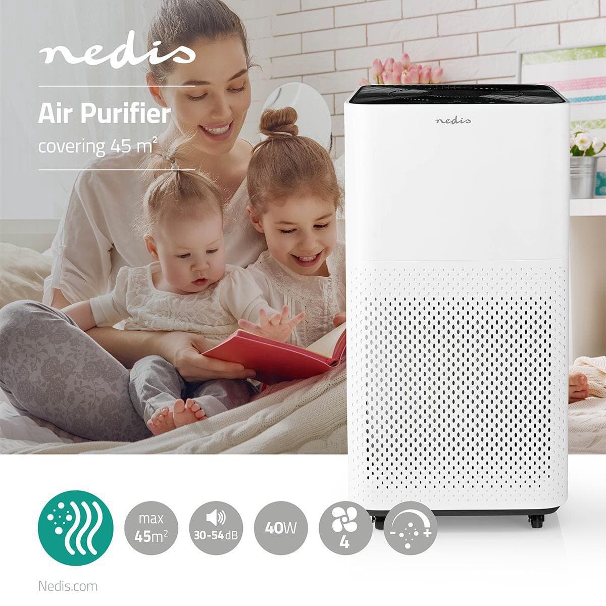 Nedis Luchtreiniger - Geschikt voor ruimtes tot: 45 m² - Clean Air Delivery Rate (CADR): 360 m³/h - Luchtkwaliteitsindicator - Wit — afbeelding 1