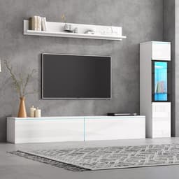 Witte Tv-Woonwand Set met LED-Verlichting - 3-delige Meubelset voor Woonkamer — thumbnail 3