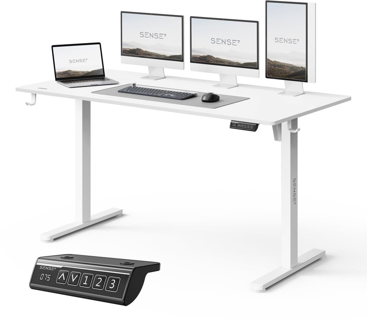 SENSE7 NOJO LIGHT - Zit Sta Bureau - 140 cm x 70 cm - Elektrisch bureau - Verstelbare bureau - Elektrische Hoogteverstelling - Hoogte 72-118 cm - Intelligent Bedieningspaneel - Wit — afbeelding 1