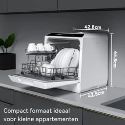Mini Afwasmachine Tafelmodel - 43 cm Breed - Gebruik Met en Zonder Wateraansluiting - Ruimte voor 4 Besteksets - Ideaal voor Kamperen - Energieklasse F - Wit — thumbnail 4