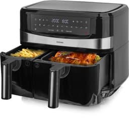 Blokker Dubbele Heteluchtfriteuse - Airfryer - 2400W - 6L+4L - Digitaal display - Regelbare thermostaat - Dual zone & cook - Sync finish - Opwarmfunctie - Cool touch - Timer - Akoestisch alarm - Droogfunctie - Anti-aanbaklaag - AF-130278.1 Zwart — thumbnail 1