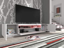 Lowboard 200 cm met LED-verlichting - hoogglans tv-kast met 3 deuren - wit zwart grijs — thumbnail 2