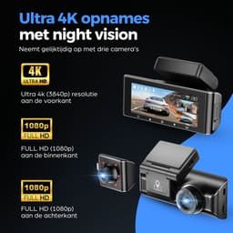 AZDome M770 Pro 3CH 4K Wifi Gps dashcam voor auto met interieur camera - 4K + 2x Full HD resolutie - Night vision - Parkeerbeveiliging - 64gb Micro SD kaart - 3,0 inch LCD scherm - 170 + 140 + 140 graden kijkhoek - Nachtzicht — thumbnail 7