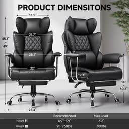 GTPLAYER - Ergonomische Gamingstoel - Met Voetensteun en Verstelbare Rug - Zwart — thumbnail 5