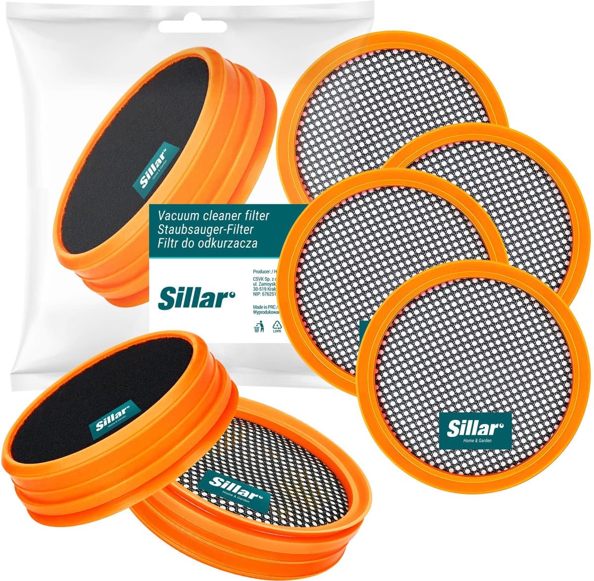 Sillar, set 4 filters voor stofzuiger, wasbaar stofzuigerfilter, vervanging FC8009 / CP0948, geschikt voor steelstofzuiger Philips SpeedPro 5000, 5000 AQUA — afbeelding 1