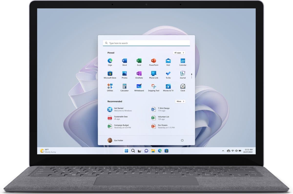 Microsoft Surface Laptop 5 Intel® Core™ i5 i5-1245U 34,3 cm (13.5") Touchscreen 8 GB LPDDR5x-SDRAM 256 GB SSD Wi-Fi 6 (802.11ax) Windows 11 Pro Brits Engels Platina — afbeelding 1