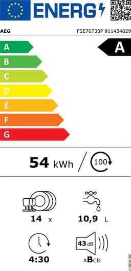 AEG FSE76738P EcoLine 7000 serie - Inbouwvaatwasser - GlassCare - 14 couverts - Energielabel A — thumbnail 2