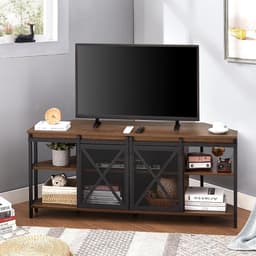 Hoek-tv-standaard tot 60 inch met opbergkasten en stopcontact - bruin — thumbnail 4