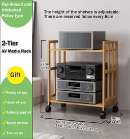 AV Standaard - Hifi Meubel - Entertainment Opbergen - Verrijdbaar Met Wielen - 60x38 cm - Bruin — thumbnail 7