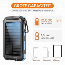 powerbank met zonnepaneel - geschikt voor iphone -geschikt voor samsung- zonneenergie - 10000mah - powerbanks -noodpakket- solar - — thumbnail 7