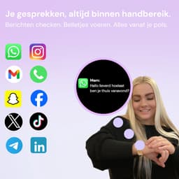 Kiraal Aura AMOLED Smartwatch voor Dames – 4 Bandjes (RVS, Nylon & 2x Siliconen) – Hartslagmeter – Stappenteller – Slaapmonitor – Multisport – Compatibel met Android & iOS – Zwart en Blauw — thumbnail 6