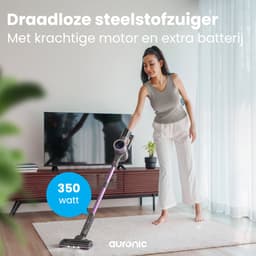 Auronic Steelstofzuiger Draadloos 350W - Draadloze Stofzuiger - HEPA Filter - Zelfstaand - Extra Accu - Op Accu - Zonder Zak - Kruimeldief - Vacuum Cleaner - Grijs/Paars — thumbnail 2