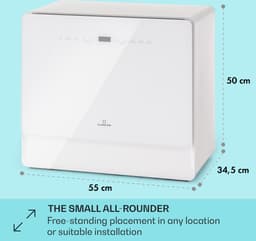 Klarstein Vaatwasser Mini voor 5 Couvert, Stille Kleine Vaatwasser met 7 Programma’s, Kleine Tafelvaatwasser voor Thuis, Kantoor en Camping, Mini Vaatwasser met Wateraansluiting - Vaatwasmachine Afwasmachine Mini-Vaatwasser - 8L - Touch Vrijstaand — thumbnail 10