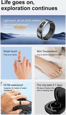 WizBay Premium Select® Smart Ring Zilver - Hartslag, Slaap, Zuurstof - Multi Sport Modi - Oplaadcase - Maat 11 — thumbnail 10