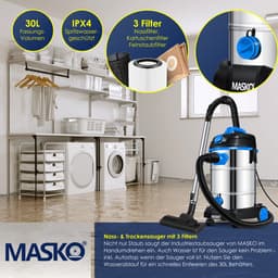 MASKO® Alleszuiger Nat- en Droogzuiger 1800W + stopcontact, Blaasfunctie, Droog- & natzuigen | Industriële stofzuiger vuilreservoir 30L Bouwstofzuiger - Blauw — thumbnail 7