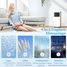 4-in-1 Mobiele Airco - Draagbare Airconditioner - 4-in-1 Koelen, Ontvochtiger, Ventilator & Slaapstand - 9000 BTU - voor 20-30 m² - met Afstandsbediening & 24-uurs Timer - Wit — thumbnail 6