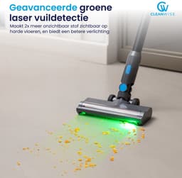 CleanWise Rita Flex – Steelstofzuiger Draadloos met Gebogen Stang & Kruimeldieffunctie – Zonder Zak op Accu – 30kPa Zuigkracht – Groene Laser – HEPA 14 Filter – Tot 60 Min Accuduur – Voor Huisdierharen – Nederlands Product — thumbnail 9