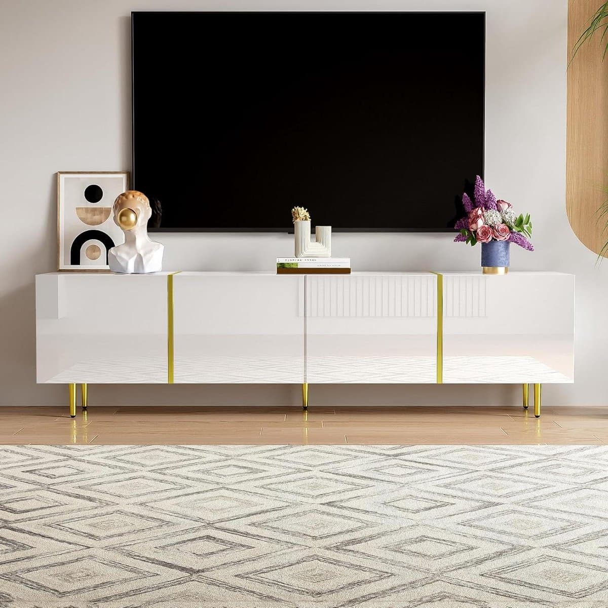 Tv-kast met vier deuren - Tv-meubel mediakast - Woonkamer organiseren - Hoogglans wit ontwerp — afbeelding 1