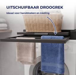 ProductXpert Stacko™ - Stapelkit - Tussenstuk - Uitschuifbare Plank met Handdoekhouder - Wasmachine en Droger - Zwart - Antislip — thumbnail 6
