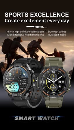 Knobbout 1.52" (3.8cm) Schokbestendig Sport Smartwatch - Zijwaartse LED-verlichting-Bloeddrukmeting, hartslag monitoring en bloedzuurstof (SpO₂)-controle- Bluetooth belfunctie - Sedentaire herinnering-Sedentaire herinnering-Zwart stall+ siliconenband — thumbnail 2