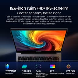 Blackview AceBook 8 Laptop - 15,6 inch Full HD - 16 GB RAM - 512 GB SSD - Intel N97 - Windows 11 Notebook - UHD Graphics - Grijs — thumbnail 2