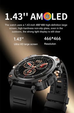 WizBay Premium Select® 1.43inch AMOLED Screen Smartwatch Dames Heren - Android en iOS - Bluetooth Call - 02 Zuurstof - Bloedruk - Dynamic Hartslag & Slaap Monitor - Message - Magnetic Laden - Smartwatches - Zilver met rvs Zilveren Band — thumbnail 4